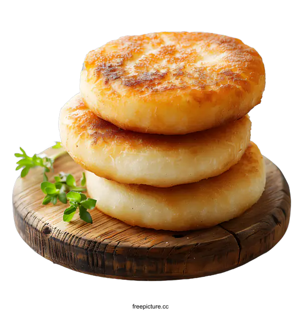 [Transparent Background PNG]Stack of potato pancakes on wooden board