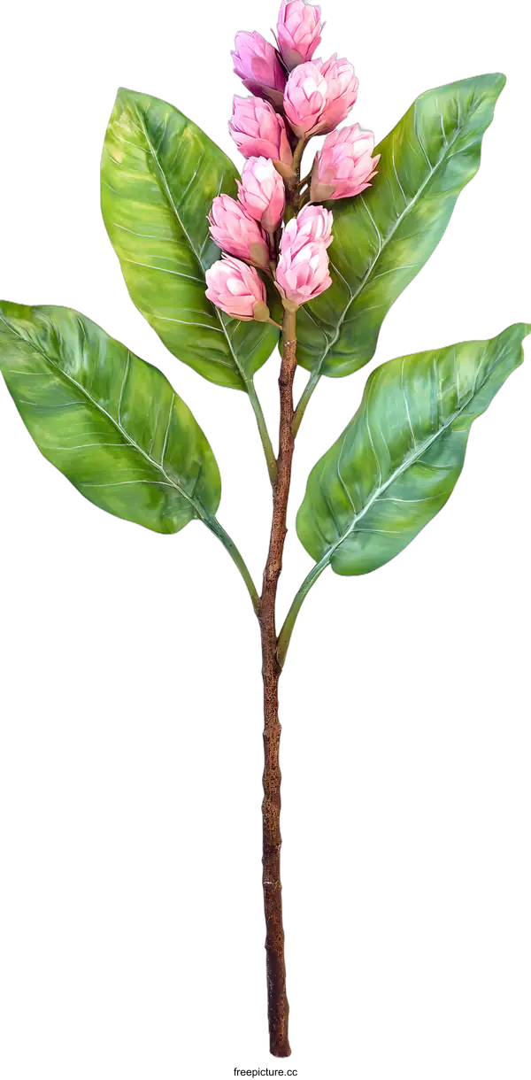 [Transparent Background PNG]Pink Flowers with Green Leaves on White Background