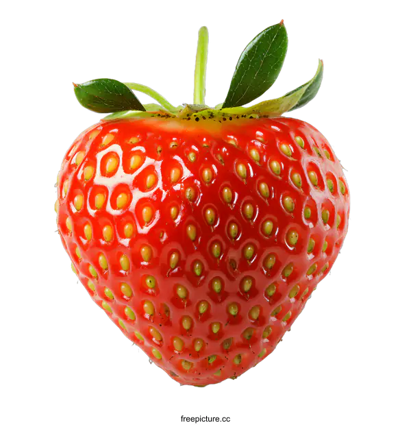 [Transparent Background PNG]Closeup of Fresh Red Strawberry With Green Leaves