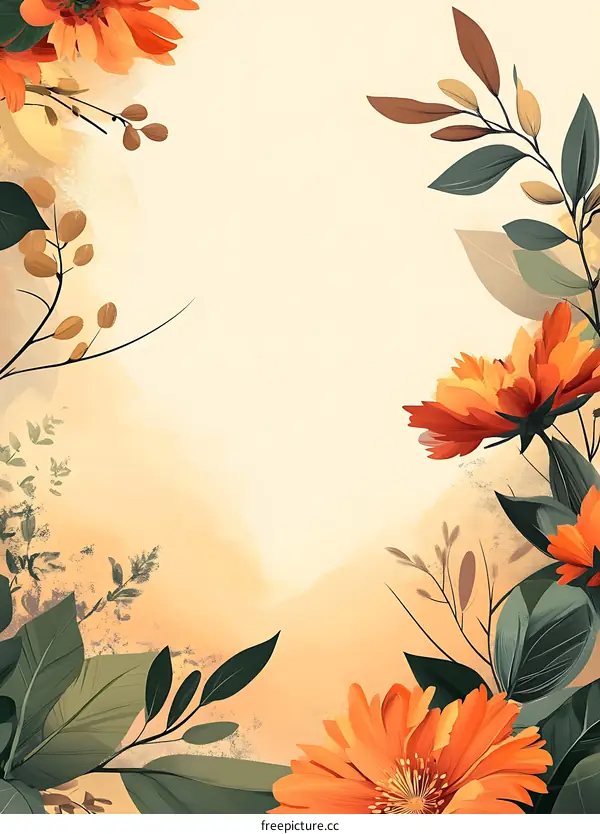Orange Flower Watercolor Illustration with Beige Background