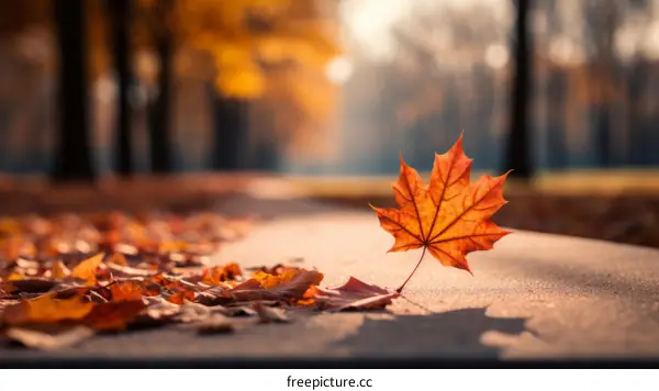 Autumn Maple Leaf on a Park Path