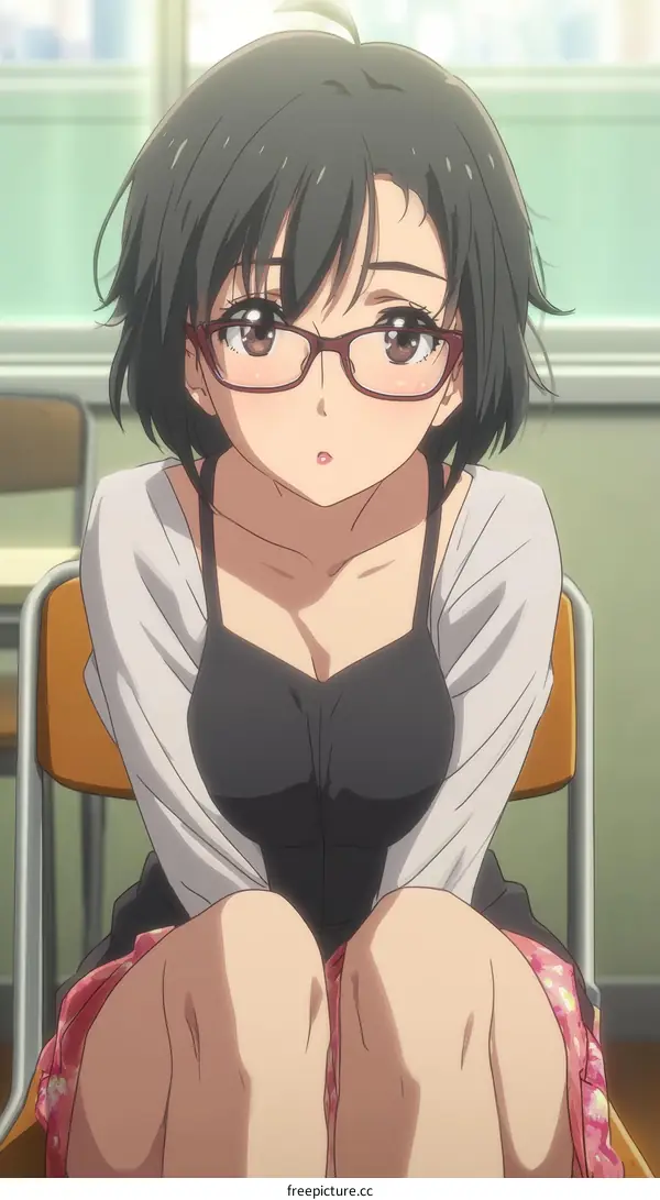 Anime Girl with Glasses in a Classroom Setting