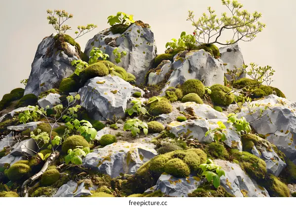 Moss Covered Rocks with Greenery