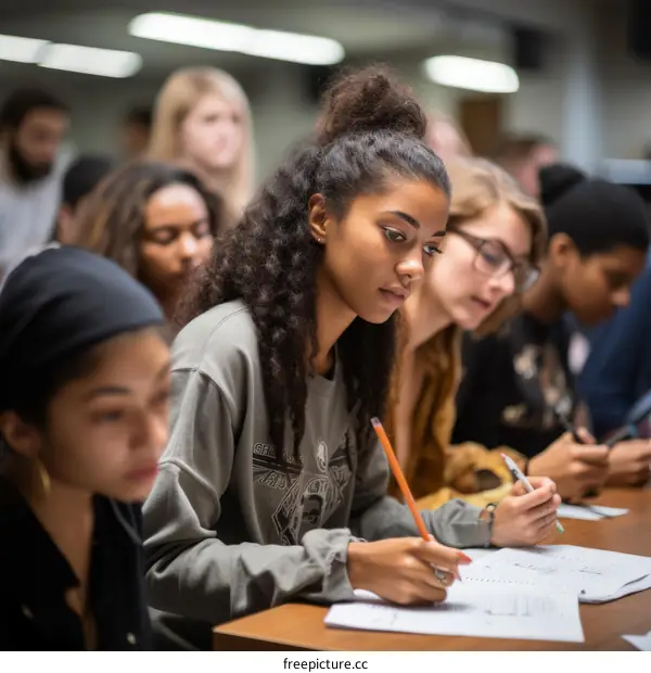 A group of students sitting in a classroom listening to a lecture