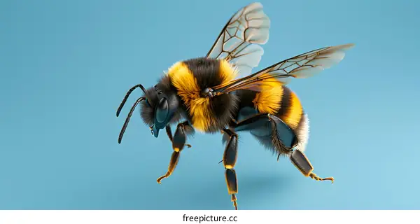 A bee on a blue background