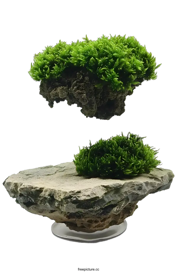 [Transparent Background PNG]Floating Moss Terrarium With Two Rocks