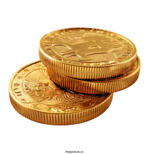 [Transparent Background PNG]A stack of three gold coins