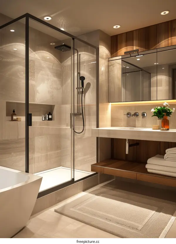 Modern bathroom interior with walk in shower