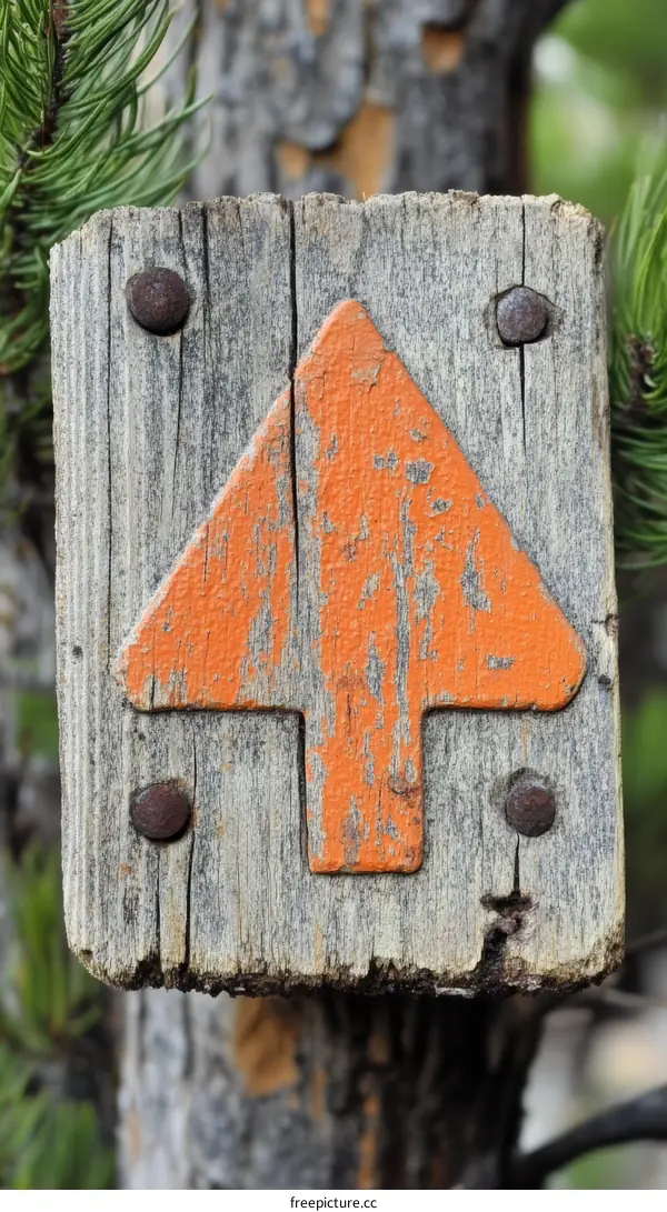 Aged Wooden Trail Sign with Arrow
