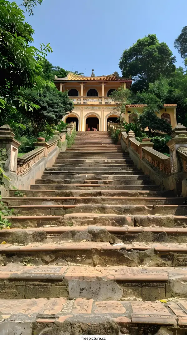 Long staircase leading up to a temple