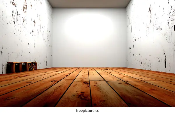 Empty Room with Wooden Floor and White Wall