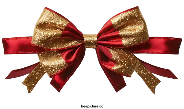 [Transparent Background PNG]Red and Gold Glitter Ribbon Bow
