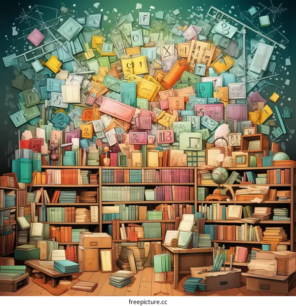 A library full of books and a globe