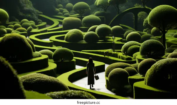 Woman Walking through a Hedge Maze in England, Europe