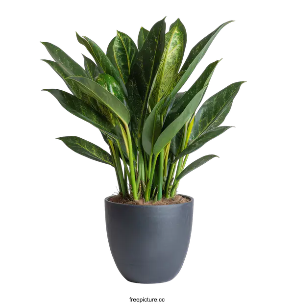 [Transparent Background PNG]Green Plant in a Gray Pot Isolated on Black