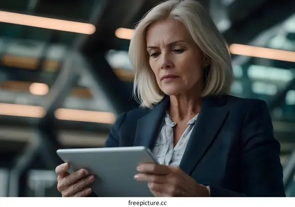 Business Woman Using Tablet in Modern Office