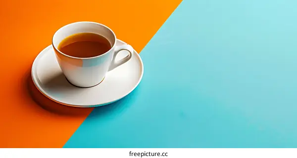 A Cup of Tea on a Blue and Orange Background