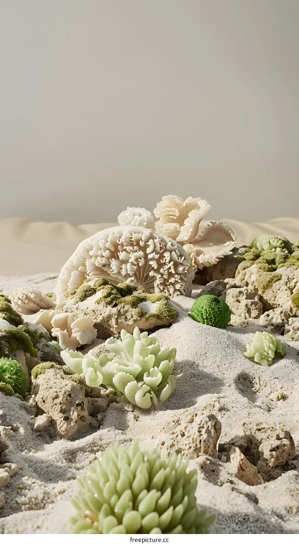 White and Green Coral Reef on Sandy Beach
