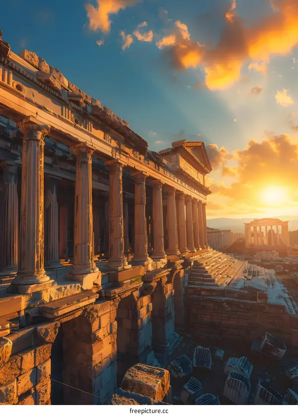 Ancient Roman Ruins at Sunset