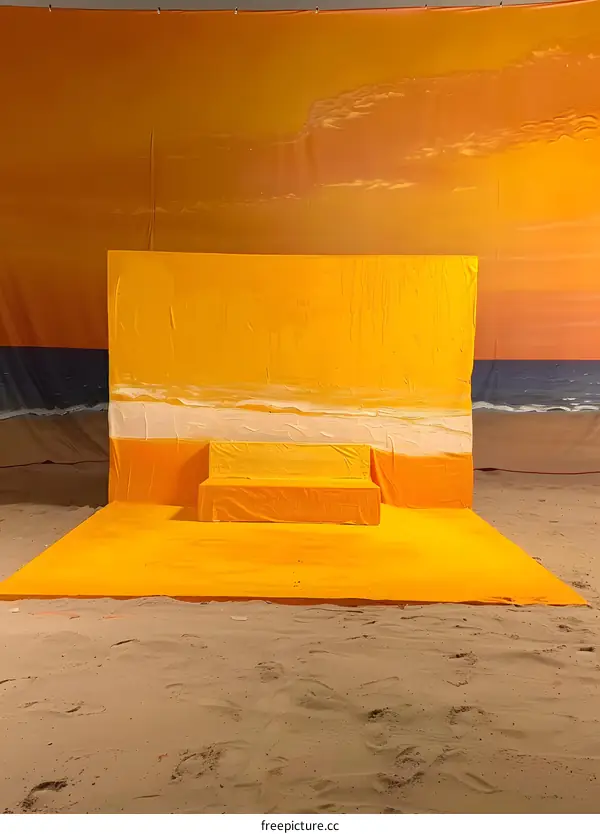Yellow Beach Backdrop with a Bench