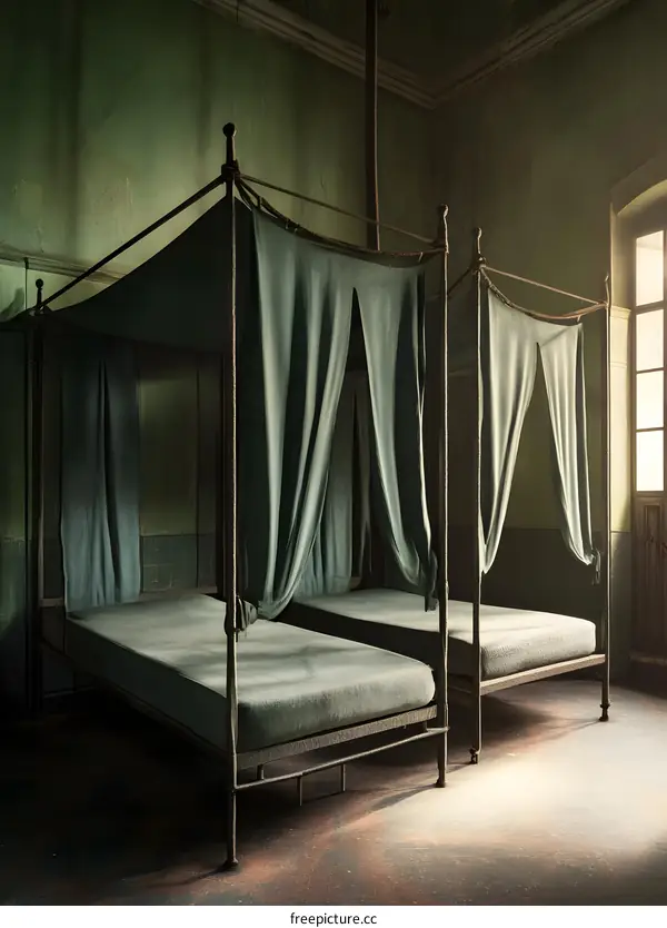 Two Canopy Beds in an Old Room