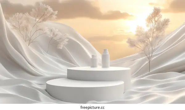 Elegant White Product Display with Snowy Landscape