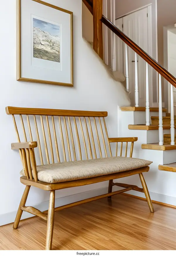 Wooden Bench With Cushion In Interior Design