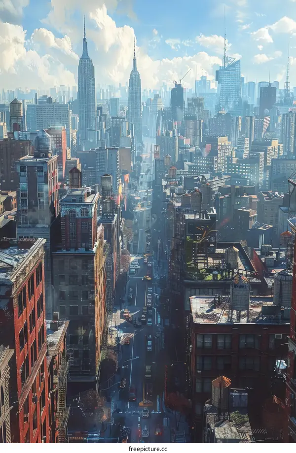 Aerial View of a Cityscape with Skyscrapers