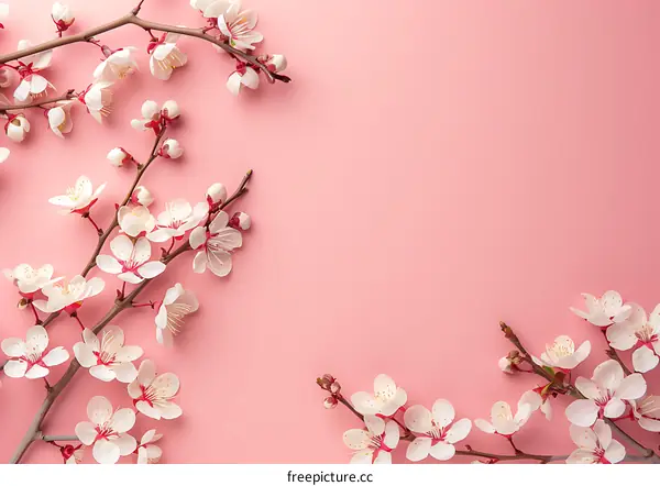 White Blossoms on Pink Background Spring Floral Frame