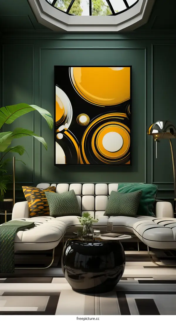 Abstract painting in a green room