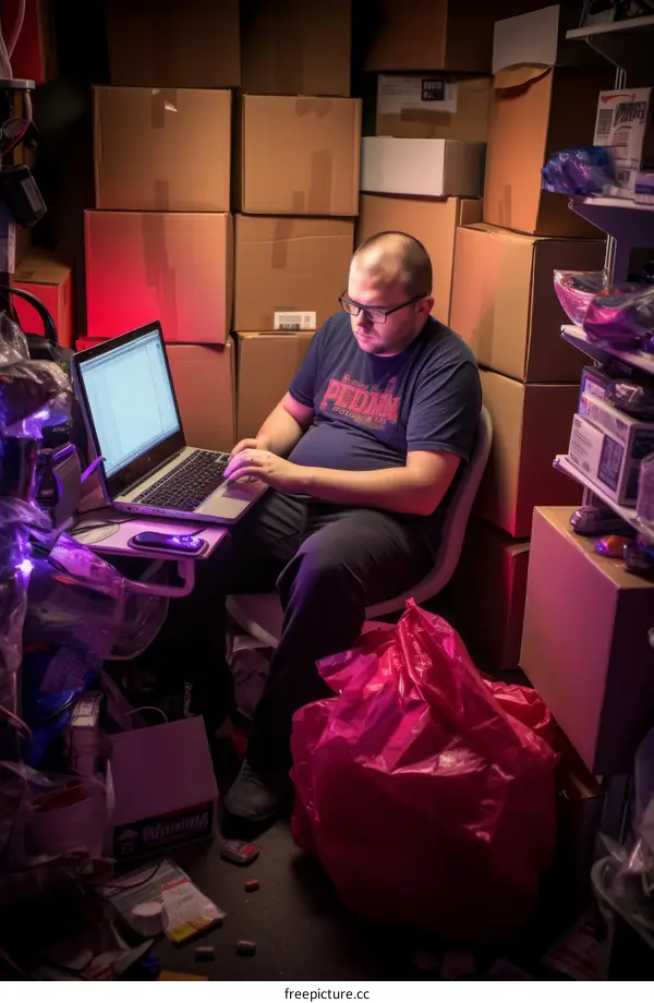 Man working in a cluttered storeroom
