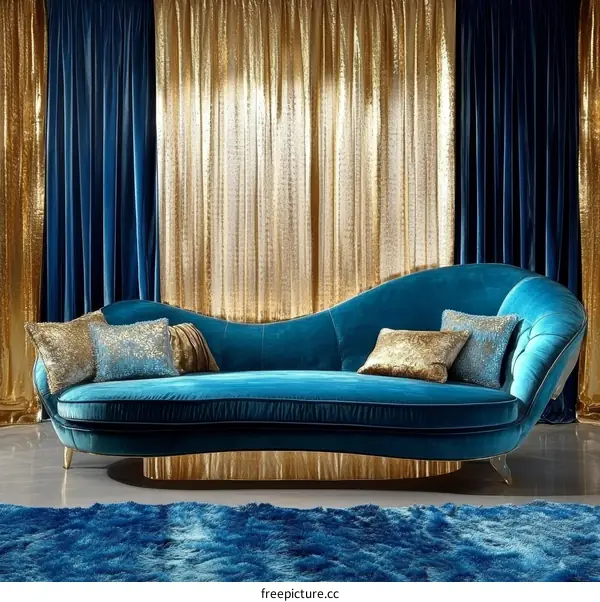 Luxury Teal Sectional Sofa with Gold Accents