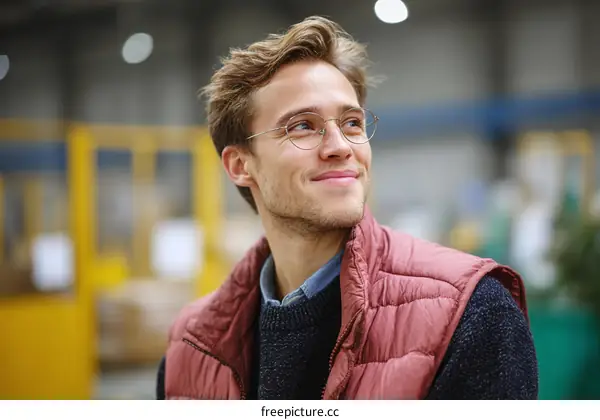 Smiling Caucasian Man in a Warehouse