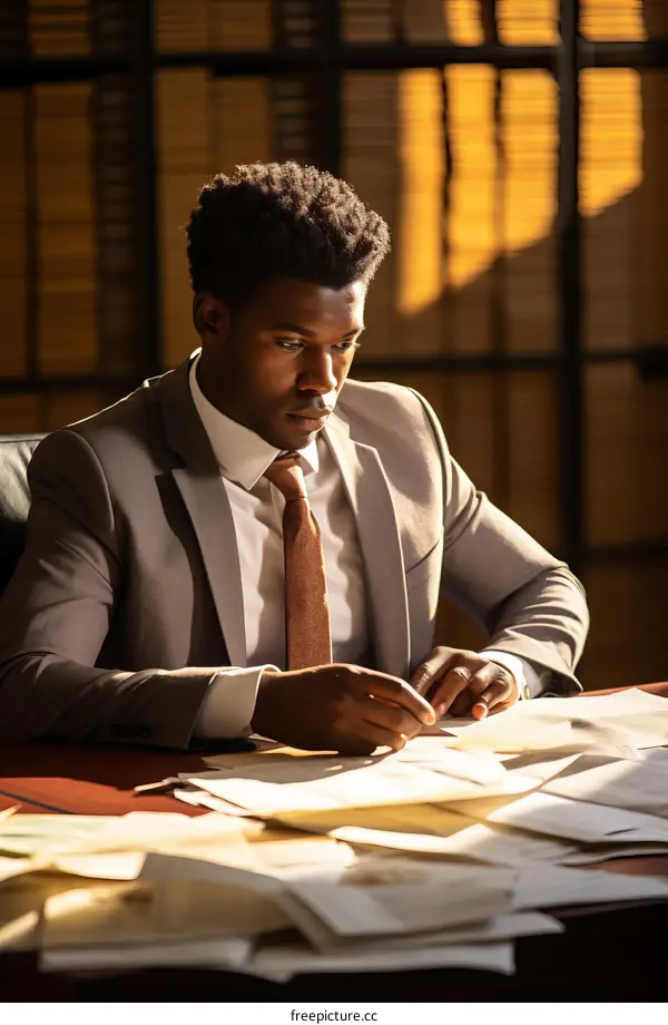 Young African American Businessman Working at Desk