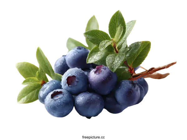 [Transparent Background PNG]Fresh Blueberries with Dew Drops and Leaves