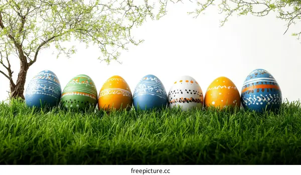 Colorful Easter Eggs on Green Grass