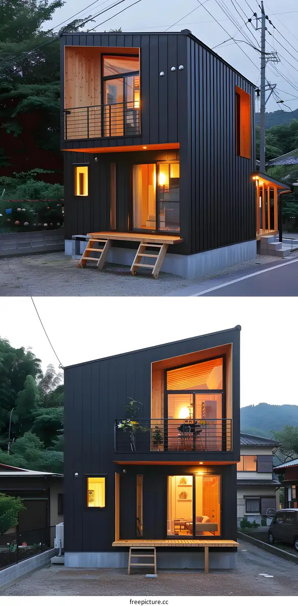 Modern Black Two Storey Home with Wooden Details