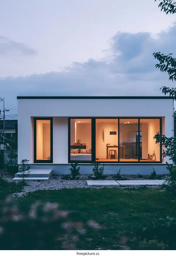 Modern House with Large Windows and a View of the Grassy Yard
