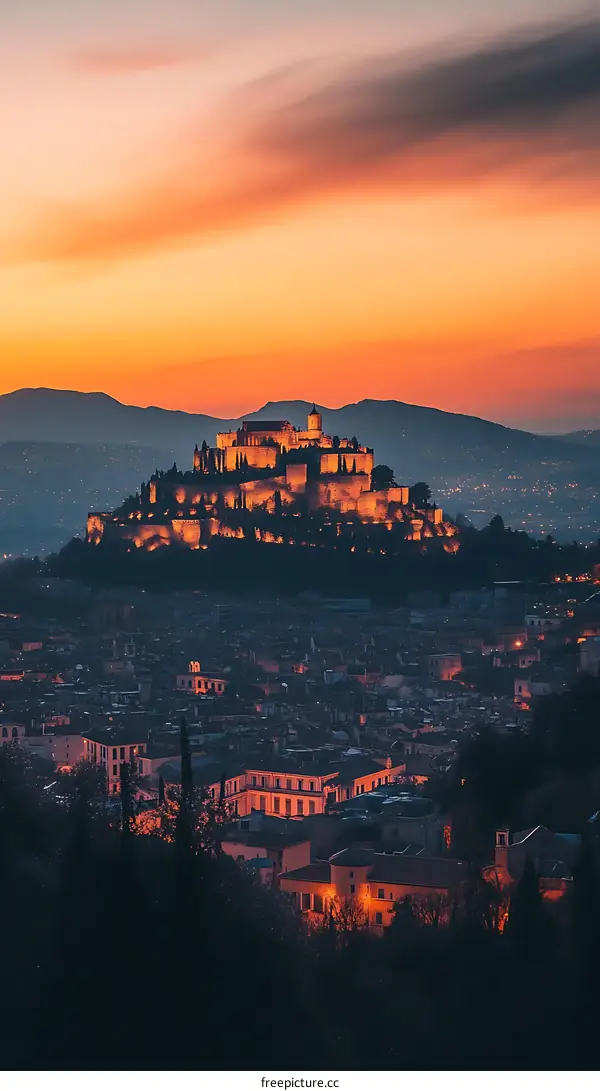 Sunset View of the Ancient Fortress in the City