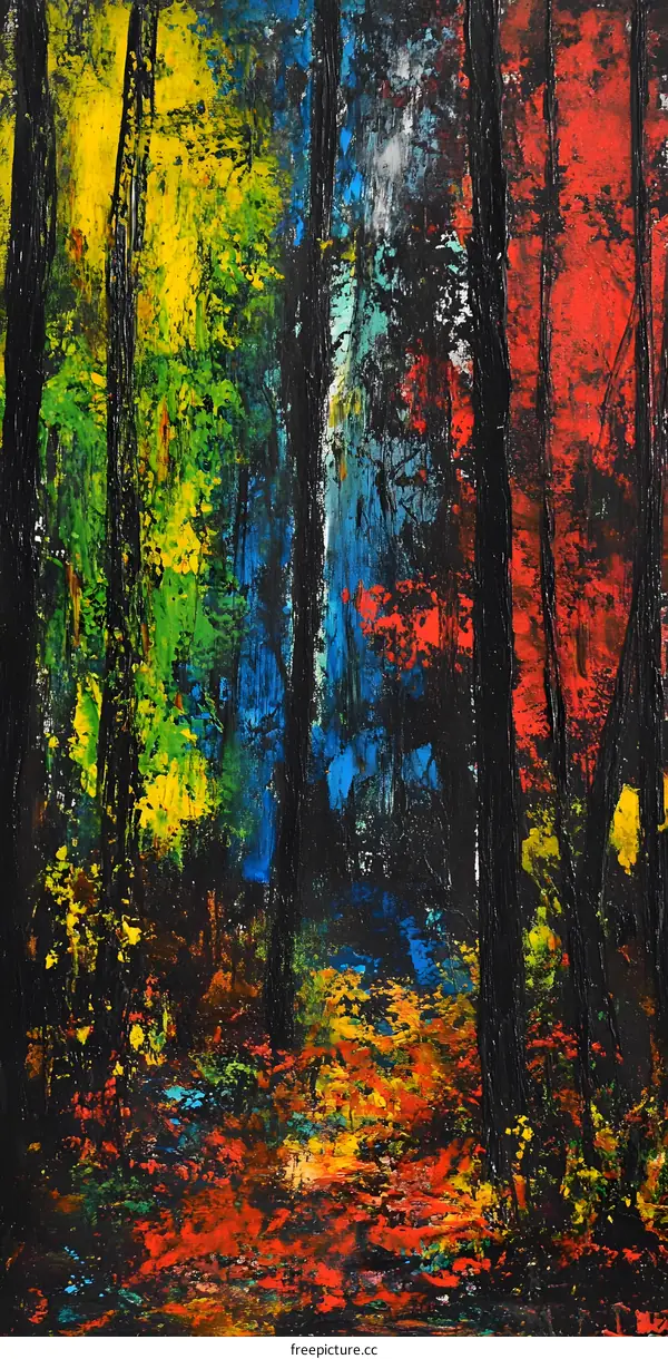 Abstract Forest Painting With Colorful Trees