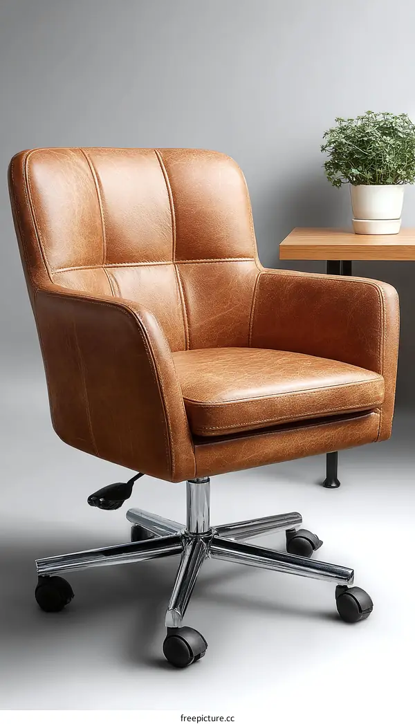 Modern Brown Leather Swivel Office Chair