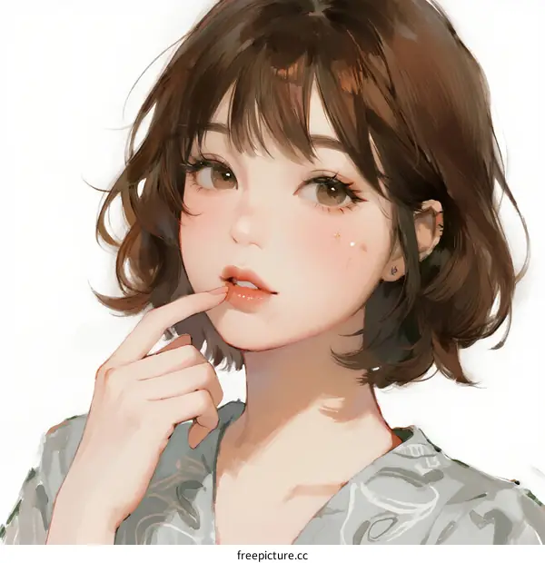 A Young Woman with Short Brown Hair and Soft Expression