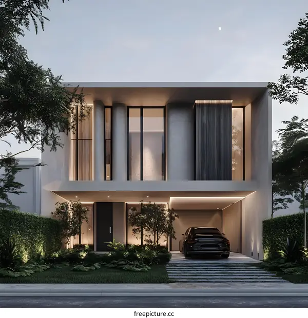 Modern Minimalist House Design with Large Windows and Garage