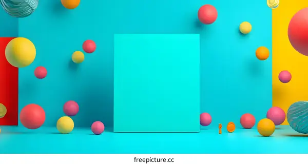Abstract Colorful Balls on Blue Background with a Green Square