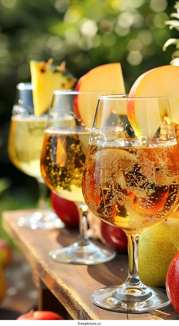Sparkling Apple Cider Drinks with Apple Slices