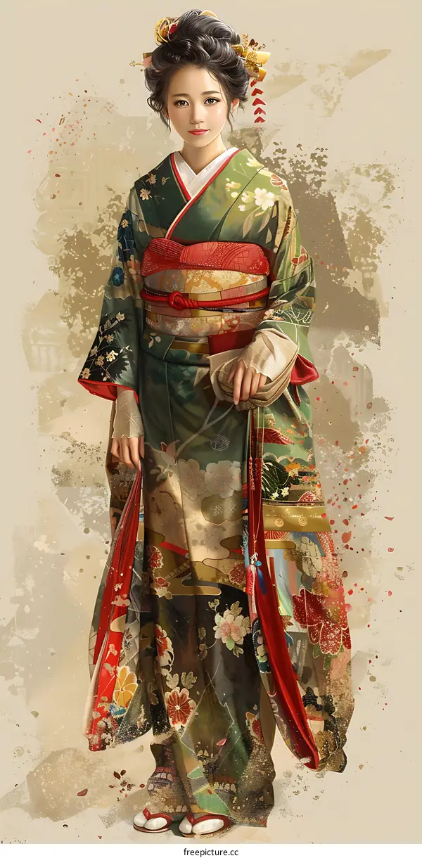 Beautiful Japanese Woman in Traditional Kimono
