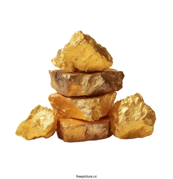 [Transparent Background PNG]Gold Nugget Stacked on White Background