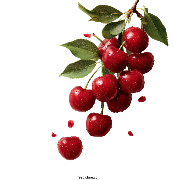 [Transparent Background PNG]Fresh Cherries on a Branch