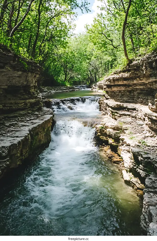 Cascading Waterfall In Lush Green Forest