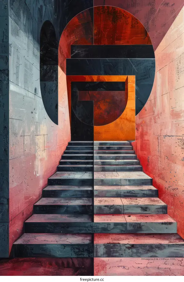 Abstract Staircase with Bold Circle Background